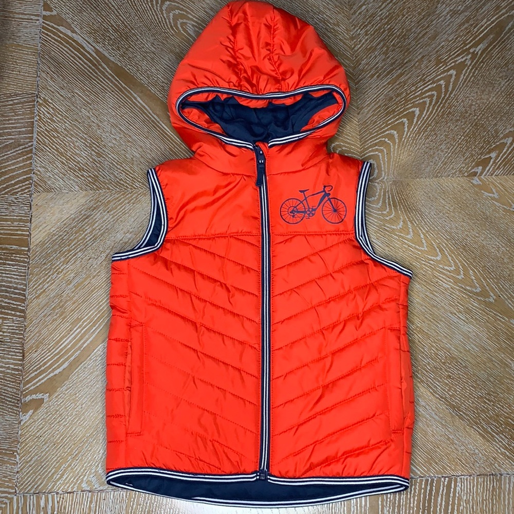 TOPOLINO Red & Navy Blue Bicycle Quilted Puffed Hooded Winter Vest 116 6